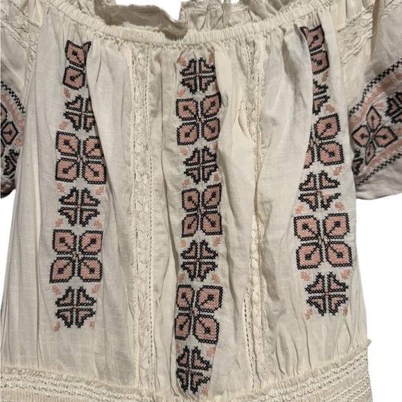 LoveShackFancy Cream Embroidered Off-Shoulder Blouse - Picture 2 of 5